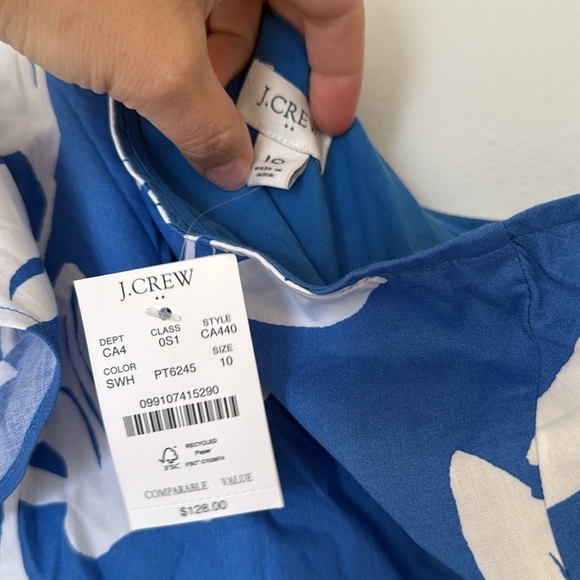 NWT J. Crew One Shoulder Blue White Floral Cotton Midi Dress - Picture 4 of 14